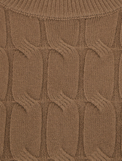 Pull droit en maille tressée - Taupe - 3