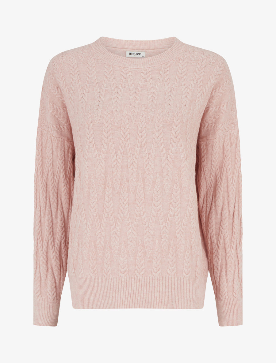 Pull en maille tressée coupe droite - Rose - 1