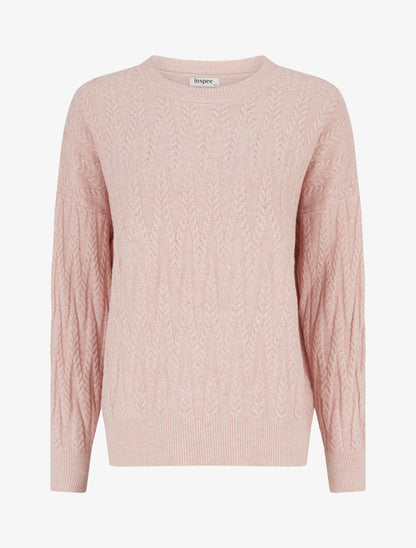 Pull en maille tressée coupe droite - Rose - 1