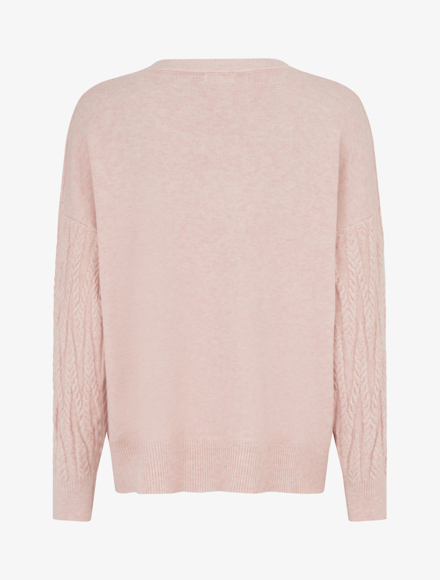 Pull en maille tressée coupe droite - Rose - 2