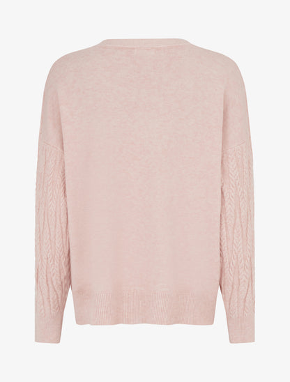 Pull en maille tressée coupe droite - Rose - 2