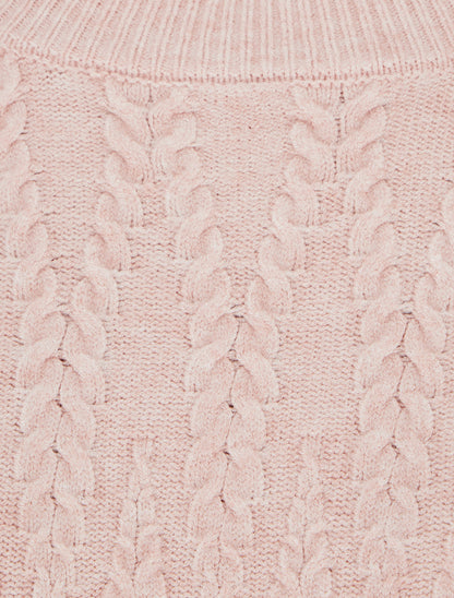 Pull en maille tressée coupe droite - Rose - 3