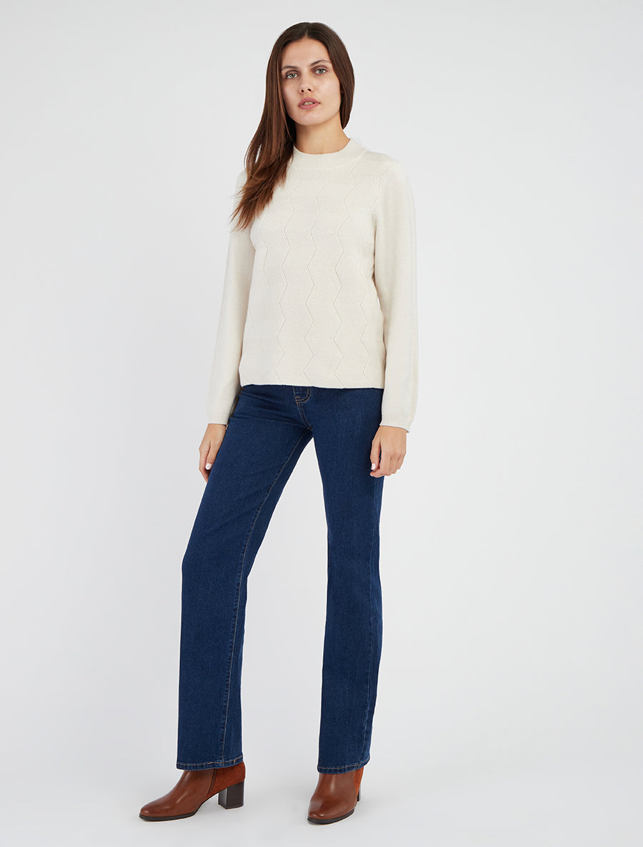 Pull droit manches longues en maille - Écru