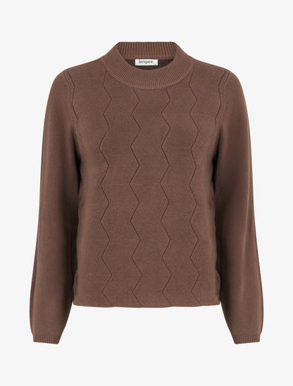Pull droit à col rond en maille fantaisie - Marron - 1