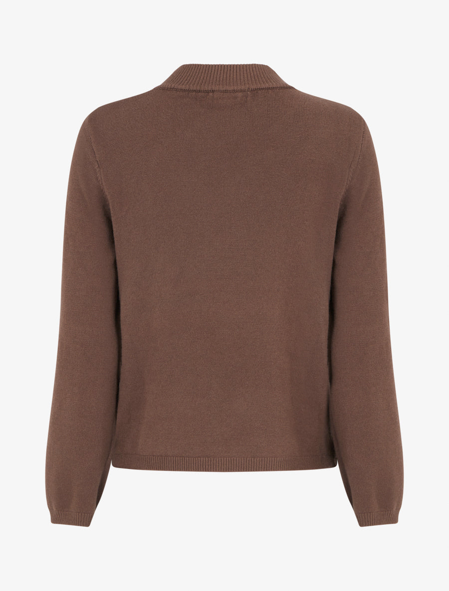 Pull droit à col rond en maille fantaisie - Marron - 2