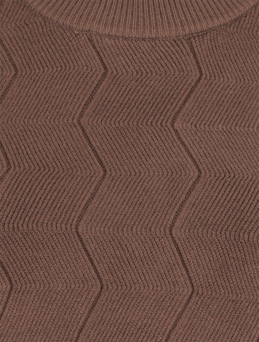 Pull droit à col rond en maille fantaisie - Marron - 3