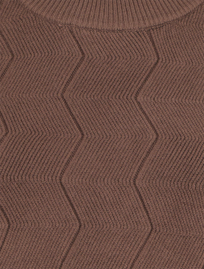 Pull droit à col rond en maille fantaisie - Marron - 3