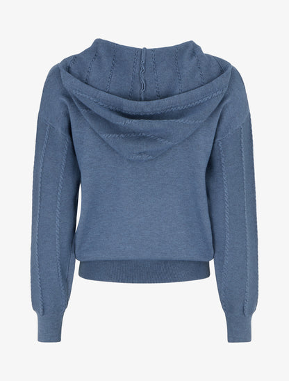 Pull à capuche effet tressé coupe droite - Bleu charrette - 2