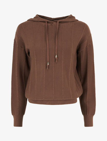 Pull à capuche effet tressé coupe droite - Marron - 1