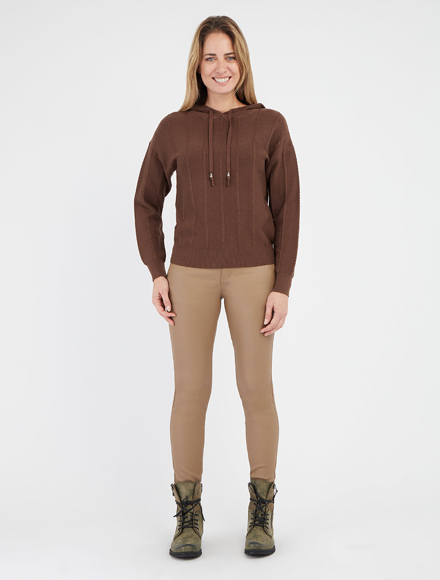 Pull à capuche en maille tressée - Marron