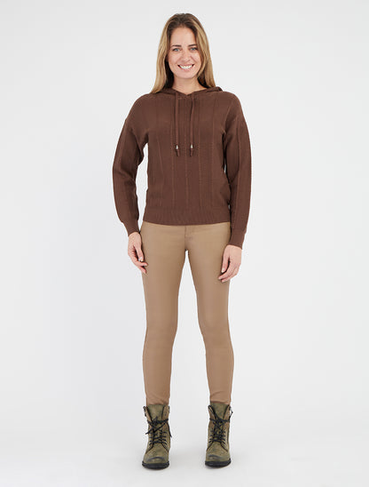 Pull à capuche en maille tressée - Marron