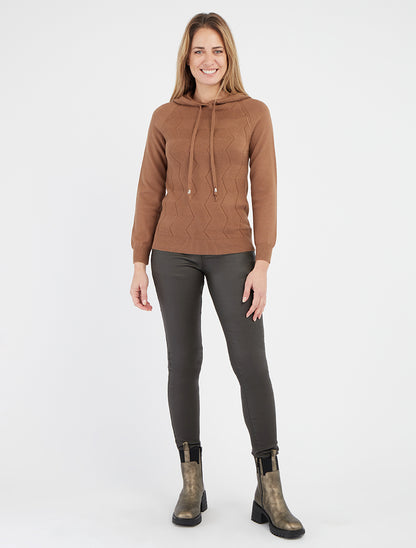 Pull à capuche maille zig-zag - Camel