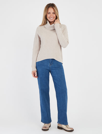 Pull droit maille tressée - Beige