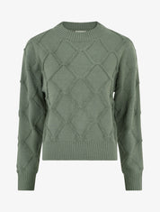 Pull à col rond effet quadrillé - Kaki - 1