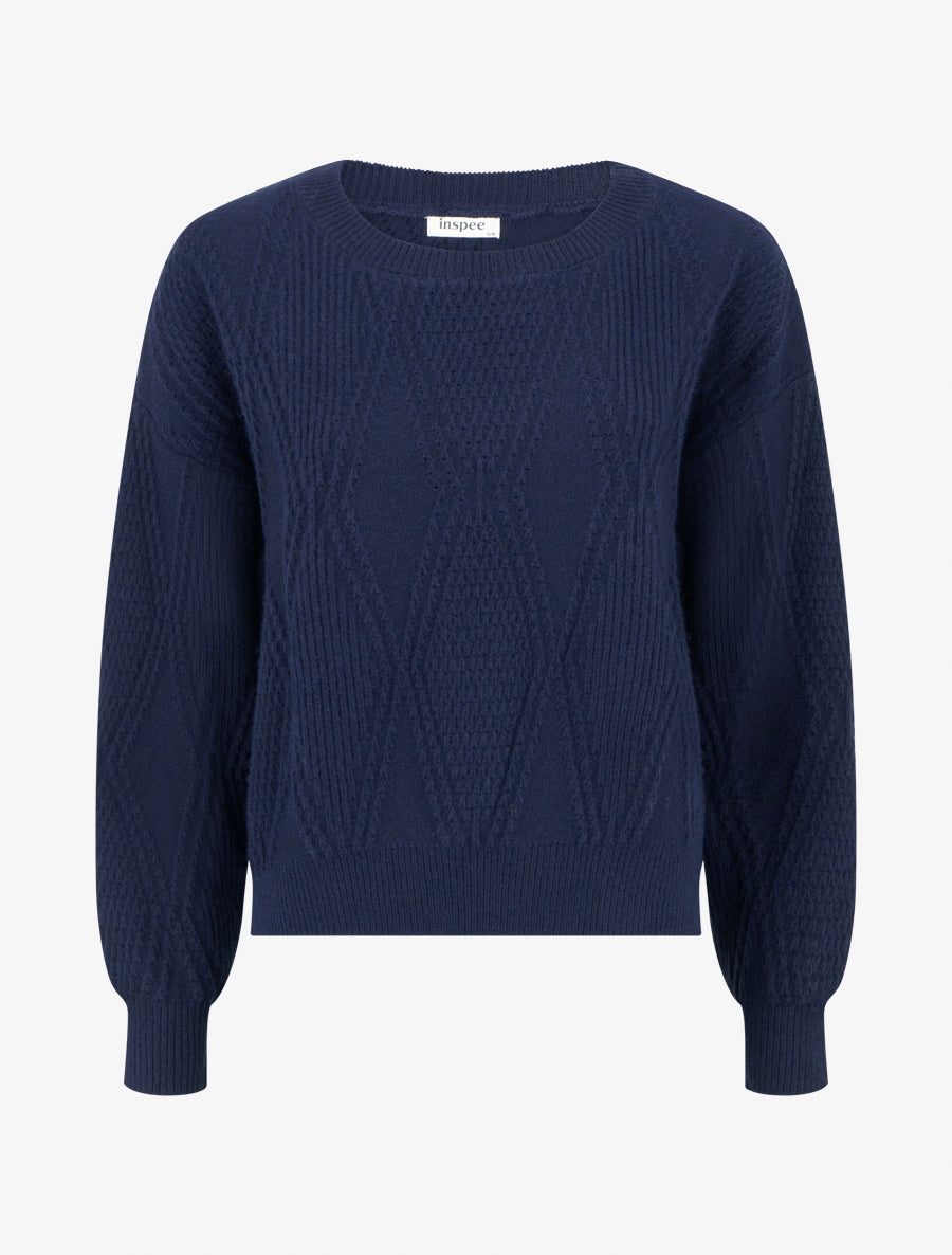 Pull uni en maille texturée - Marine - 1