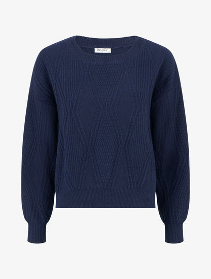 Pull uni en maille texturée - Marine - 1