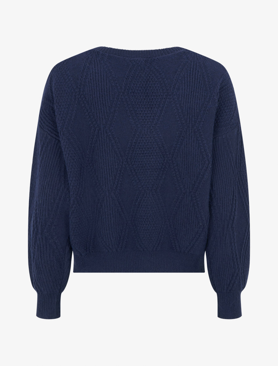 Pull uni en maille texturée - Marine - 2