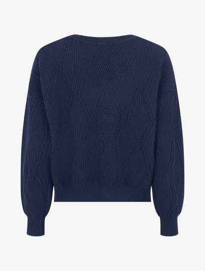 Pull uni en maille texturée - Marine - 2