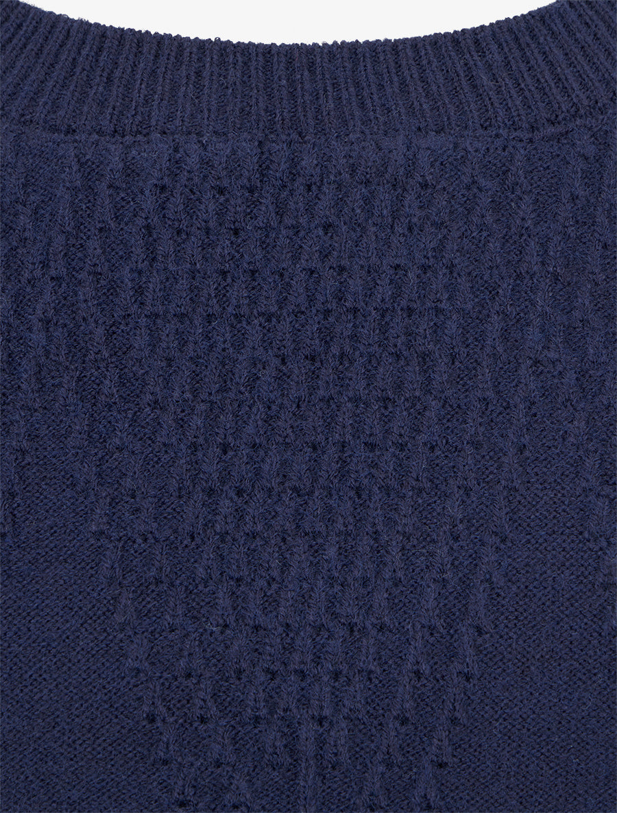 Pull uni en maille texturée - Marine - 3