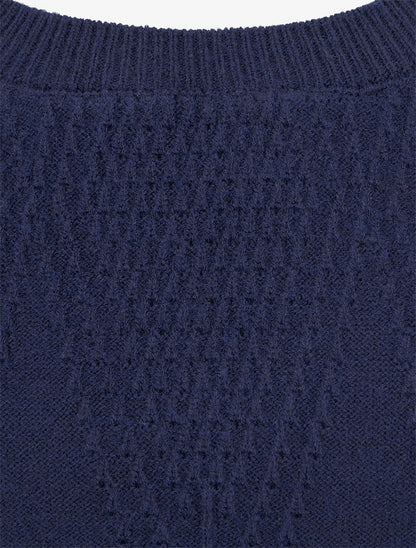 Pull uni en maille texturée - Marine - 3