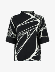 Pull ample graphique à col montant et manches courtes - Noir - 1