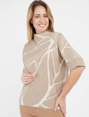 Pull ample à imprimé graphique - Taupe clair