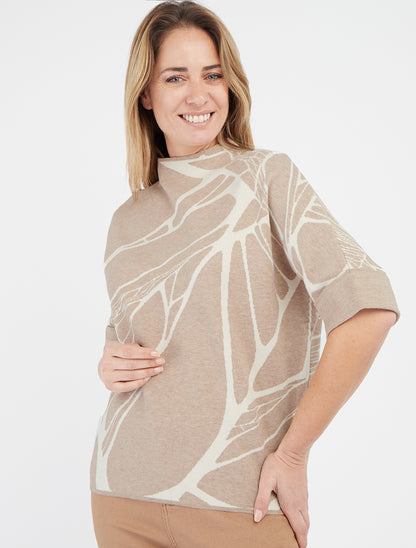 Pull ample à imprimé graphique - Taupe clair