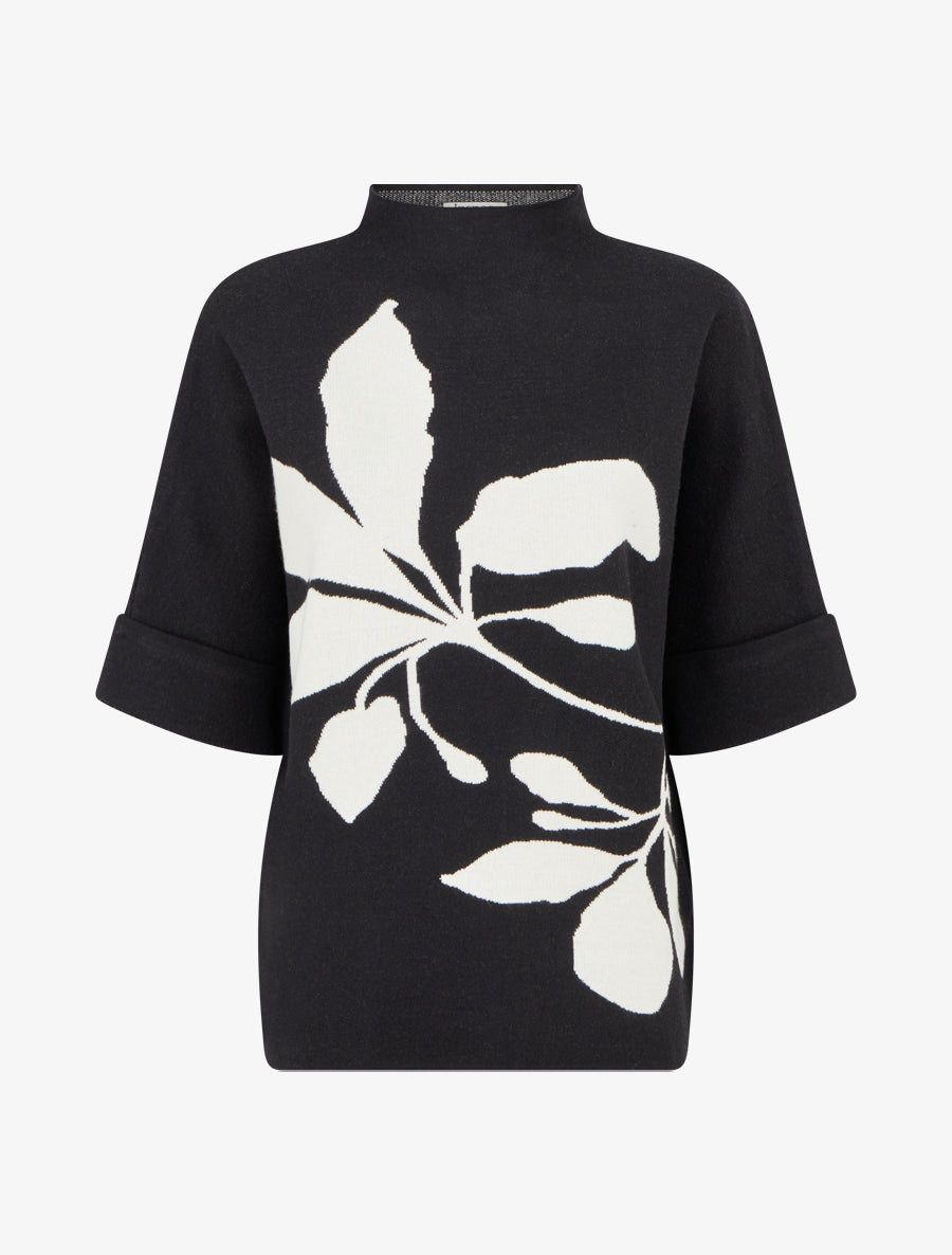 Pull à imprimé floral - Noir - 1