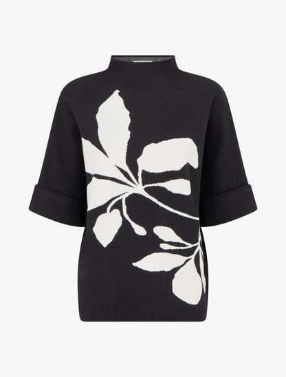 Pull à imprimé floral - Noir - 1