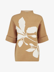 Pull à imprimé floral - Camel - 1