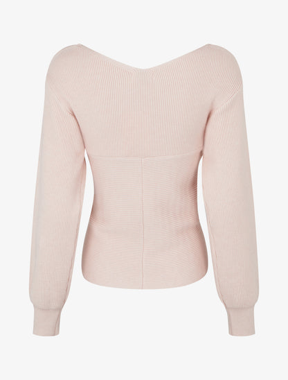 Pull côtelé col cache-cœur ajusté - Rose