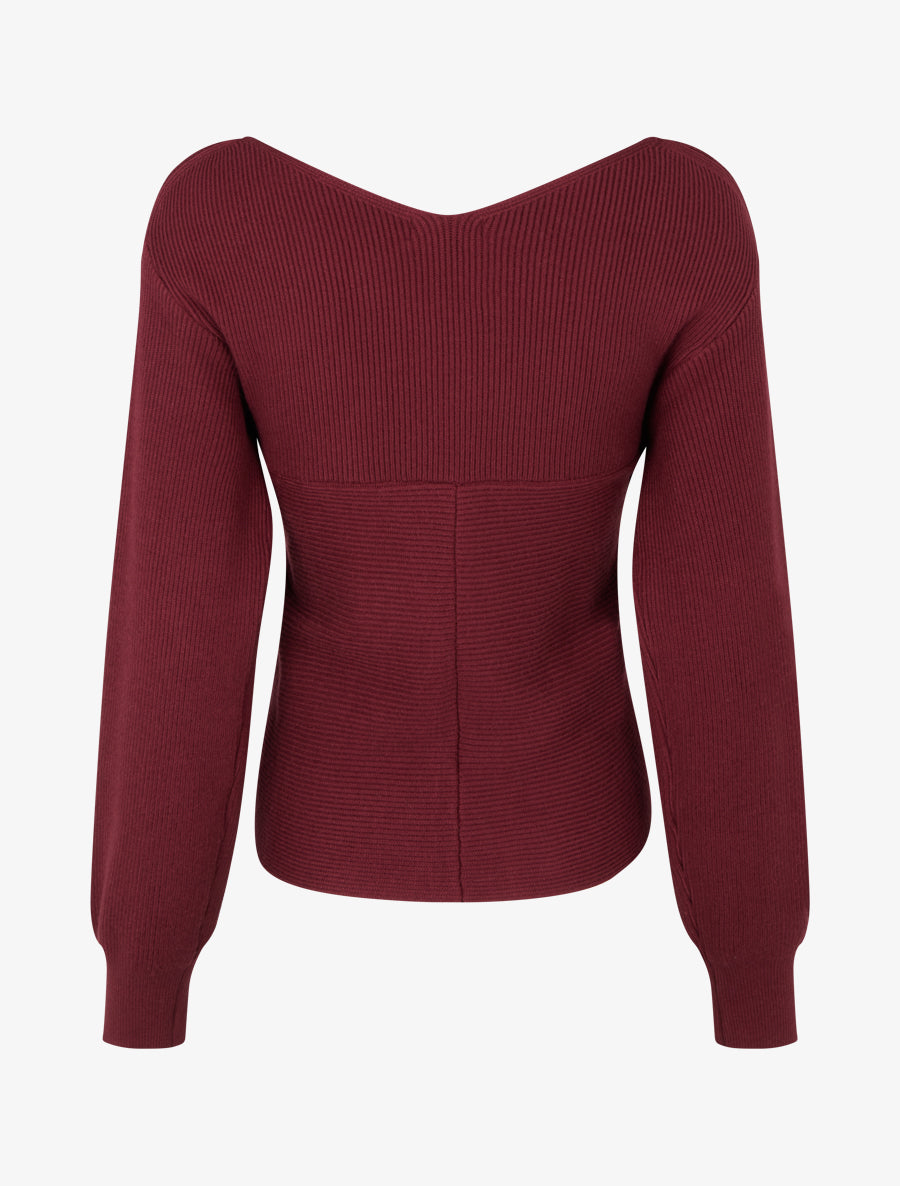Pull côtelé cache-cœur ajusté - Bordeaux