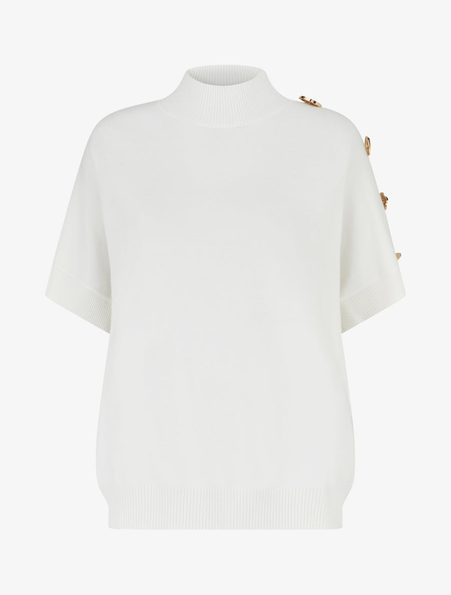 Pull uni à empiècement bijoux - Blanc - 1