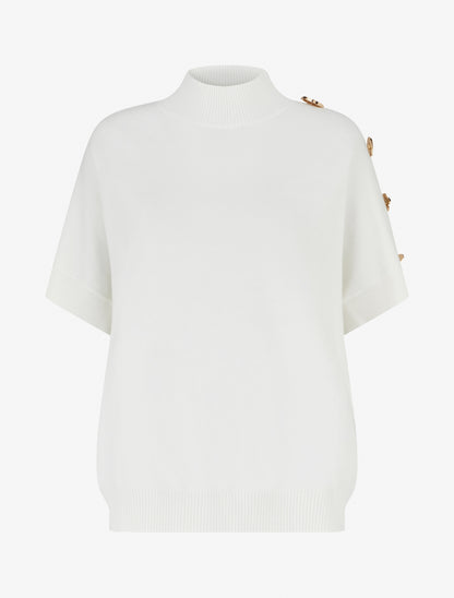 Pull uni à empiècement bijoux - Blanc - 1