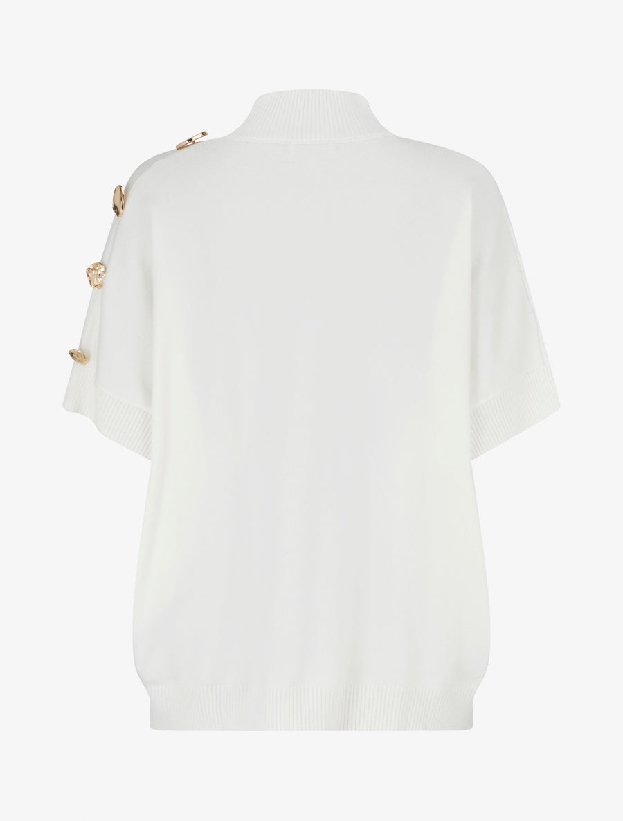 Pull uni à empiècement bijoux - Blanc - 2