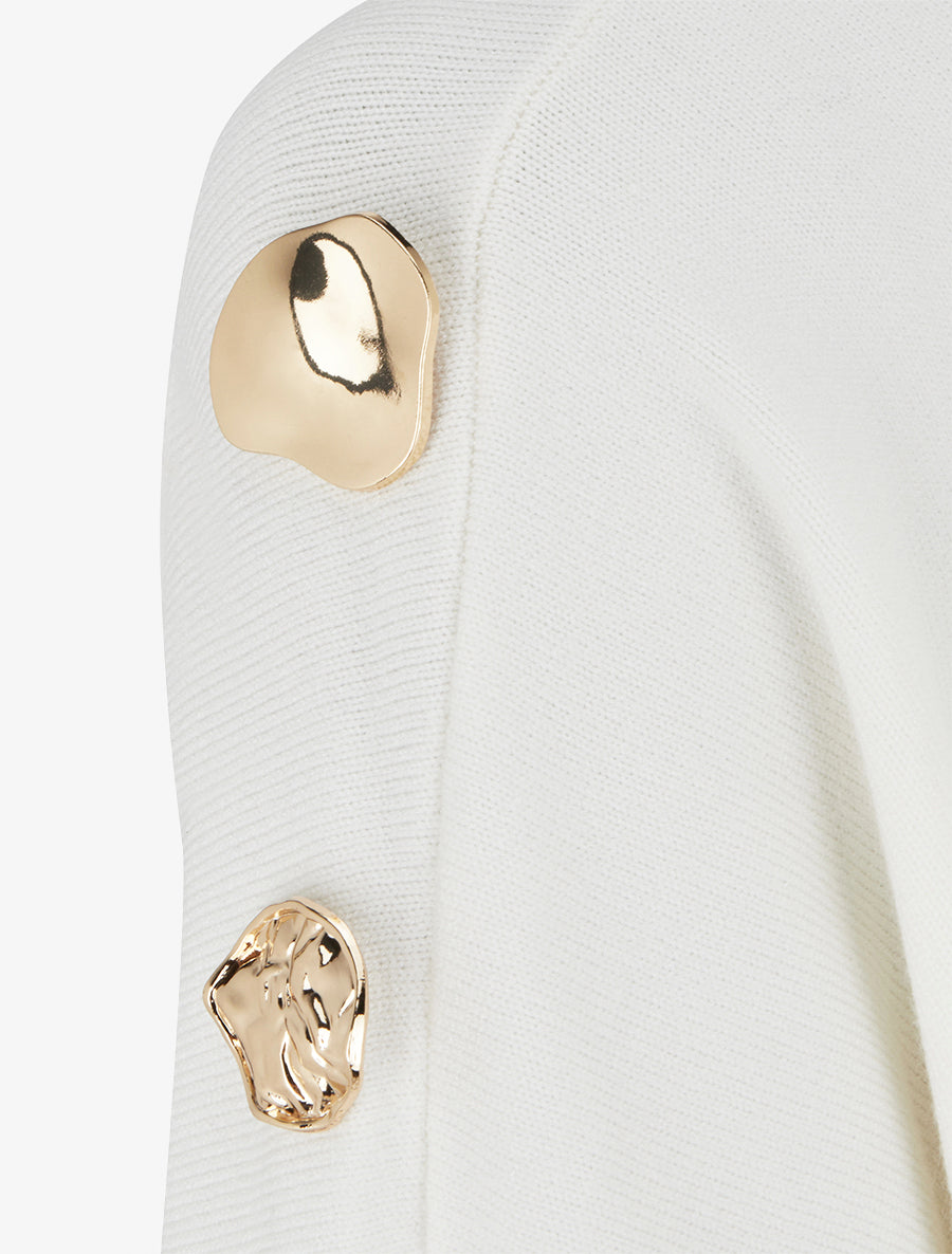 Pull uni à empiècement bijoux - Blanc - 3