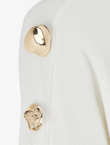 Pull uni à empiècement bijoux - Blanc - 3