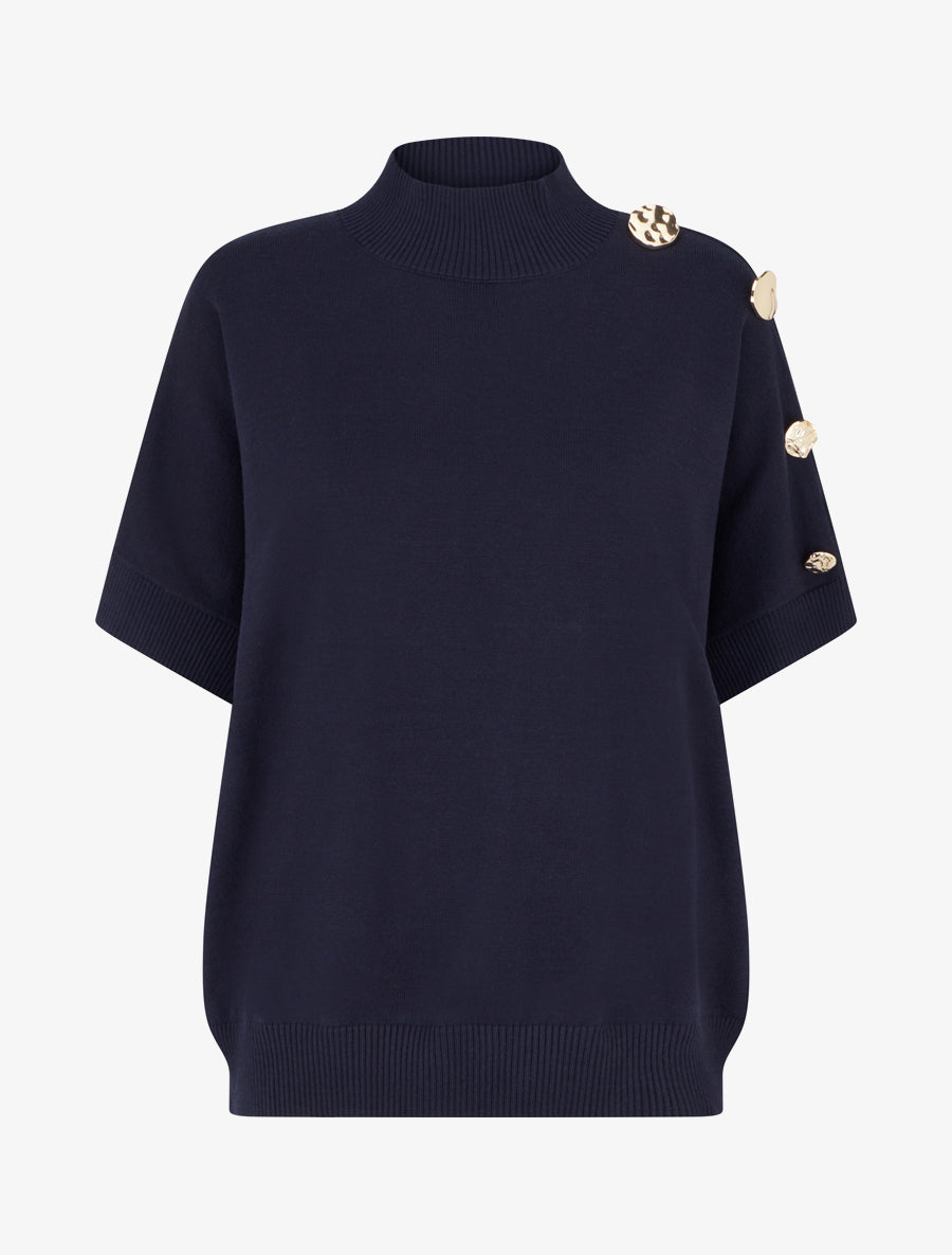 Pull uni à empiècement bijoux - Marine - 1