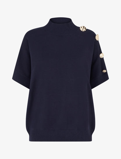 Pull uni à empiècement bijoux - Marine - 1