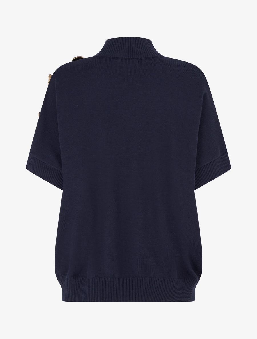 Pull uni à empiècement bijoux - Marine - 2