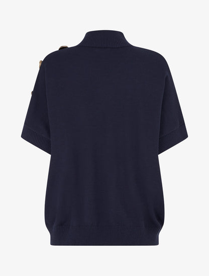 Pull uni à empiècement bijoux - Marine - 2