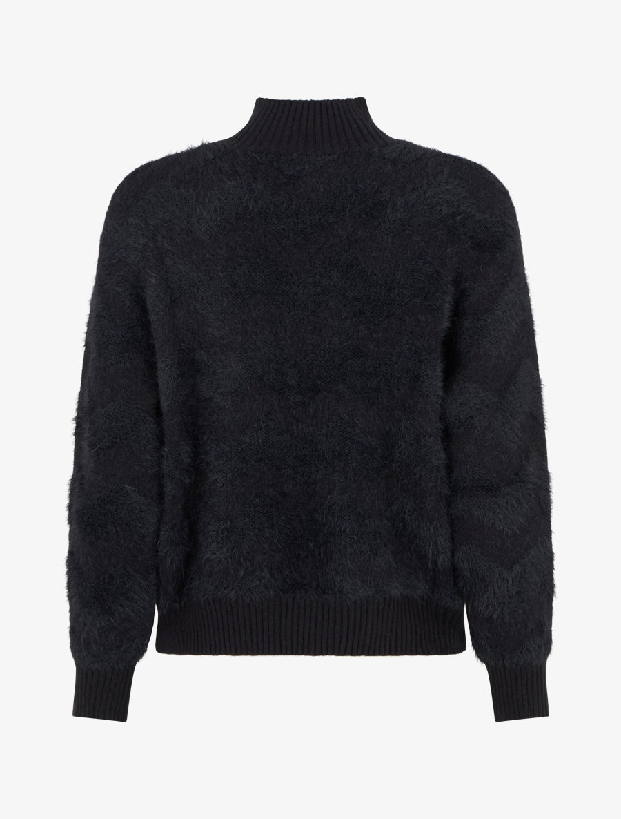 Pull droit uni duveteux - Noir - 2