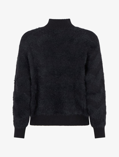 Pull droit uni duveteux - Noir - 2