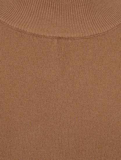 Pull fin uni à col montant - Camel - 3