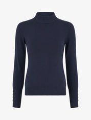 Pull fin uni à col montant - Marine - 1