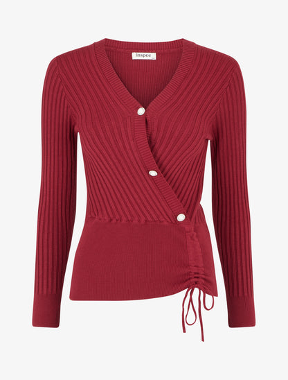 Pull à col V et boutons décoratifs strassés - Bordeaux - 1