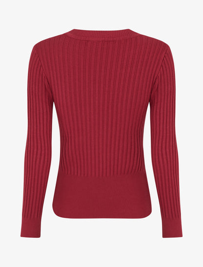 Pull à col V et boutons décoratifs strassés - Bordeaux - 2