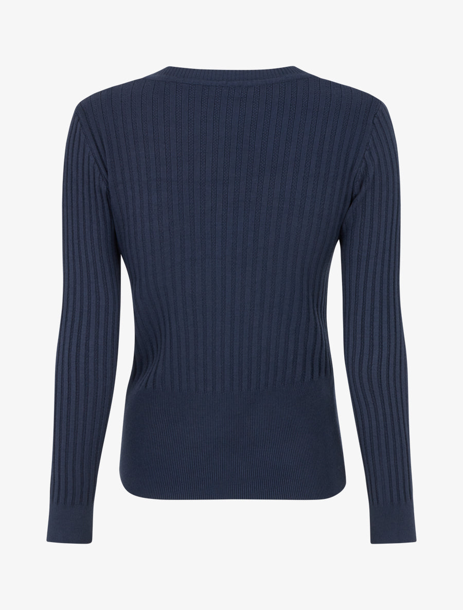 Pull à col V et boutons décoratifs strassés - Marine - 2