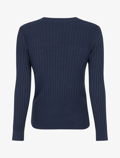 Pull à col V et boutons décoratifs strassés - Marine - 2