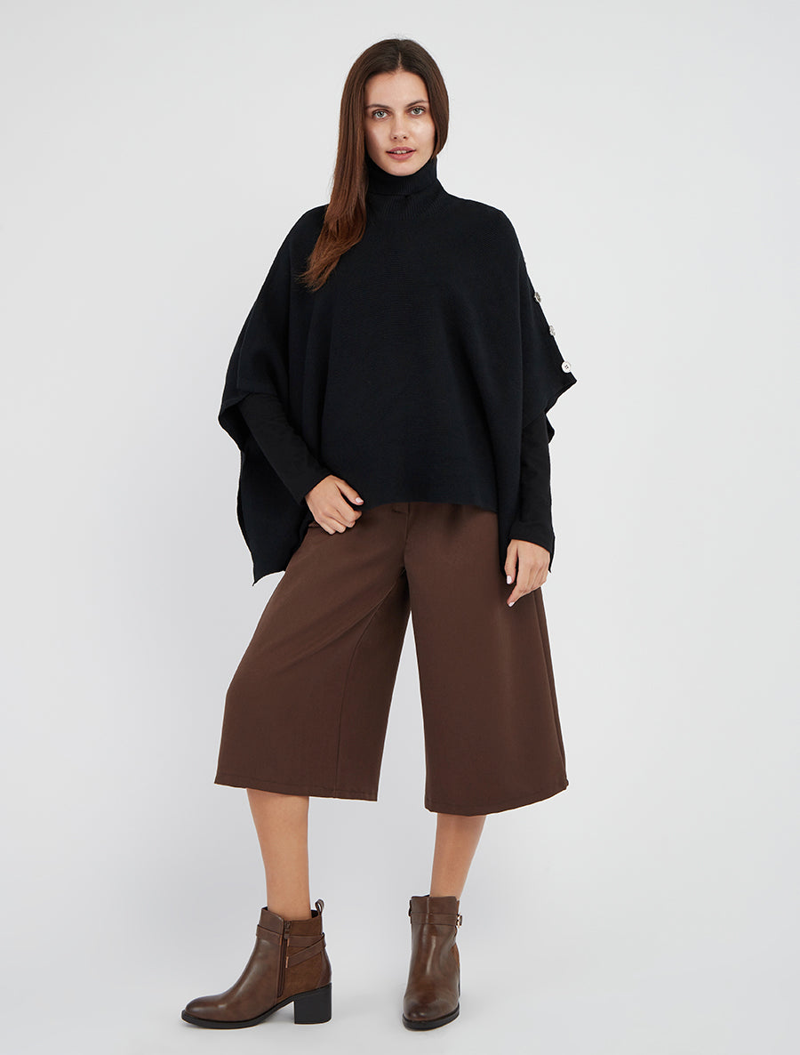 Poncho côtelé à col roulé - Noir